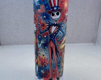 4th of July Nightmare Before Christmas tumbler 20 ounce stainless sublimation tumbler