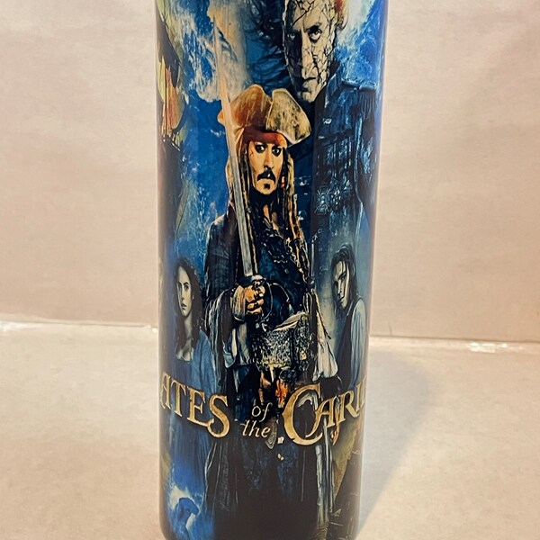 Pirates of the Caribbean tumbler. Jack Sparrow tumbler. 20 ounce straight skinny stainless steel sublimation tumbler.