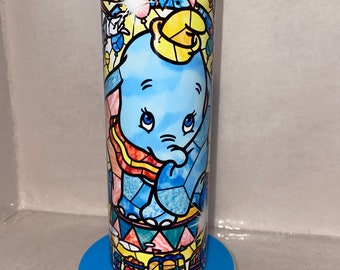 Vaso Dumbo de vitral, 20 onzas, recto, delgado, de acero inoxidable, para sublimación.