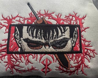 Guts Embroidered Sweatshirt, Personal Anime Gift Hoodie, Sword Sweatshirt, Pop Culture Aesthetic Crewneck, Swordsman T-shirt, Guts Crewneck