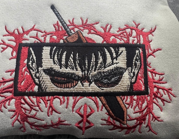 Guts Embroidered Sweatshirt, Personal Anime Gift Hoodie, Sword Sweatshirt, Pop Culture Aesthetic Crewneck, Swordsman T-shirt, Guts Crewneck