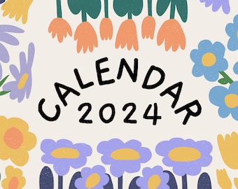 2024 Watercolor Floral Calendar | Printable Landscape Horizontal | US Letter & A4 | Sunday Start