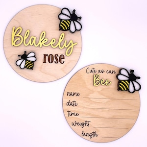 Bumble Bee Baby Stats Wood Photo Prop: Personalized Newborn Announcement