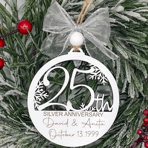 25th Anniversary Personalized Wooden Christmas Ornament, Wedding Anniversary Gift, Anniversary Party Gift, Custom 25th Anniversary