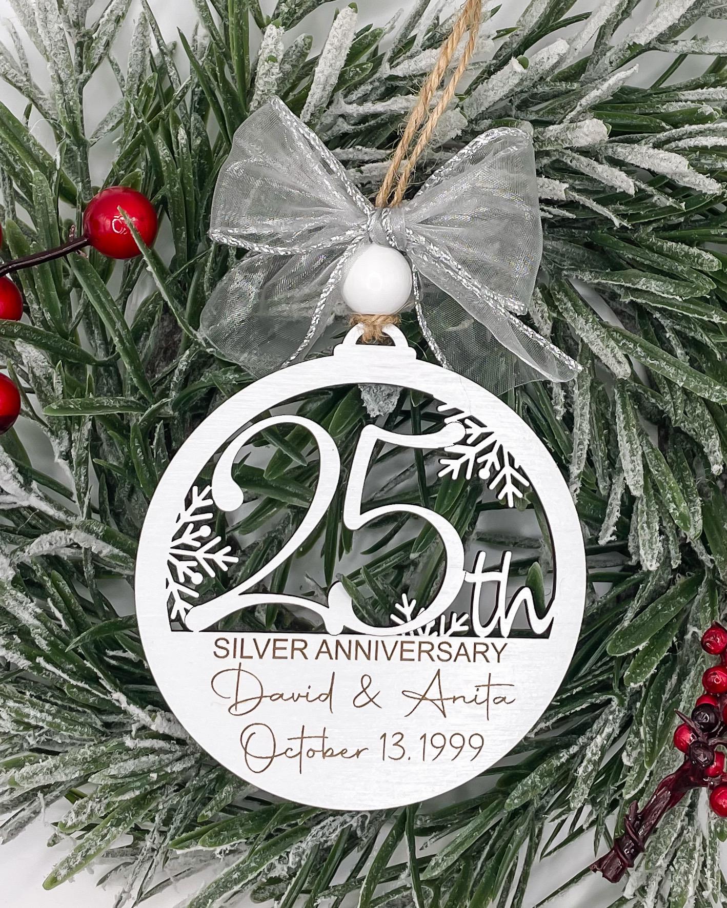 25th Anniversary Personalized Wooden Christmas Ornament, Wedding Anniversary Gift, Anniversary Party Gift, Custom 25th Anniversary