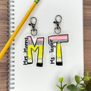 Personalized Acrylic Teacher Lanyard Charm Pencil Pattern, Personalized Teacher Gift, Personalized Teacher Appreciation, Teacher’s Aide Gift