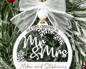 Personalized Wedding Christmas Ornament, Our First Christmas Married Ornament, Mr & Mrs Christmas Ornament, Newlywed Christmas Ornament Gift