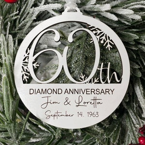 60th Anniversary Personalized Christmas Ornament, 60th Wedding Anniversary Gift, Anniversary Party Gift, Custom 60th Anniversary