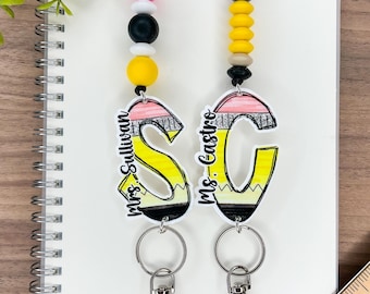 Personalized Teacher Lanyards, Custom Name Teacher Lanyard Pencil Pattern, Personalized Gift for Teacher, Personalized Teacher’s Aide Gift