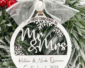 Personalized Wedding Christmas Ornament, Our First Christmas Married Ornament, Mr & Mrs Christmas Ornament, Newlywed Christmas Ornament Gift