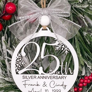 25th Anniversary Personalized Wooden Christmas Ornament, Wedding Anniversary Gift, Anniversary Party Gift, Custom 25th Anniversary