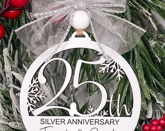 25th Anniversary Personalized Wooden Christmas Ornament, Wedding Anniversary Gift, Anniversary Party Gift, Custom 25th Anniversary