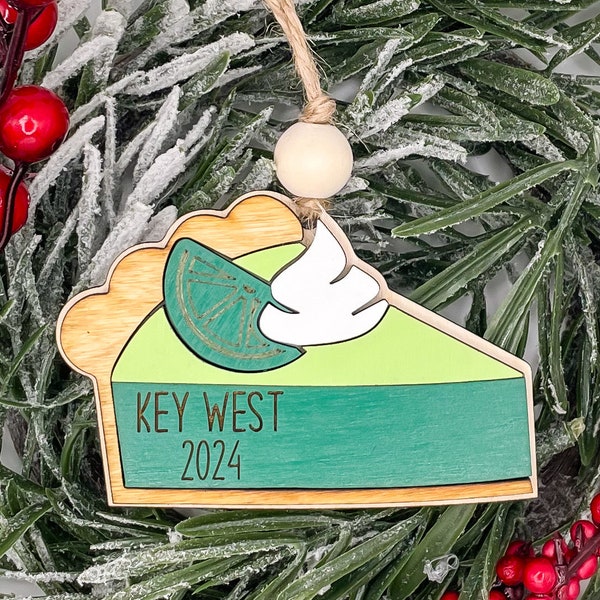 Key West Key Lime Pie 2024 Christmas Tree Ornament, Keepsake Gift for Honeymoon and Bachelorette Party, Florida Travel Theme Beach Decor
