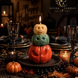 Halloween-Kürbiskerze, gruselige Kürbiskerze aus Sojawachs, Herbstdeko, Gothic-Halloween-Deko, handgefertigtes Herbstgeschenk Bild 6