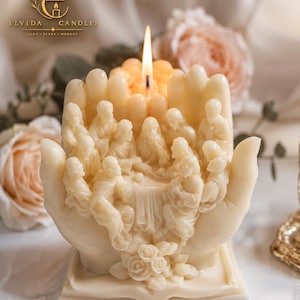 Vela de la Última Cena en manos en oración / Regalo cristiano / Decoración religiosa para el hogar / Vela de Jesús / Decoración de Pascua / Decoración de oración y fe