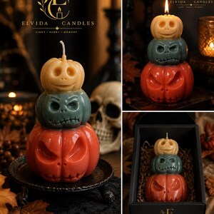 Halloween-Kürbiskerze, gruselige Kürbiskerze aus Sojawachs, Herbstdeko, Gothic-Halloween-Deko, handgefertigtes Herbstgeschenk Bild 4