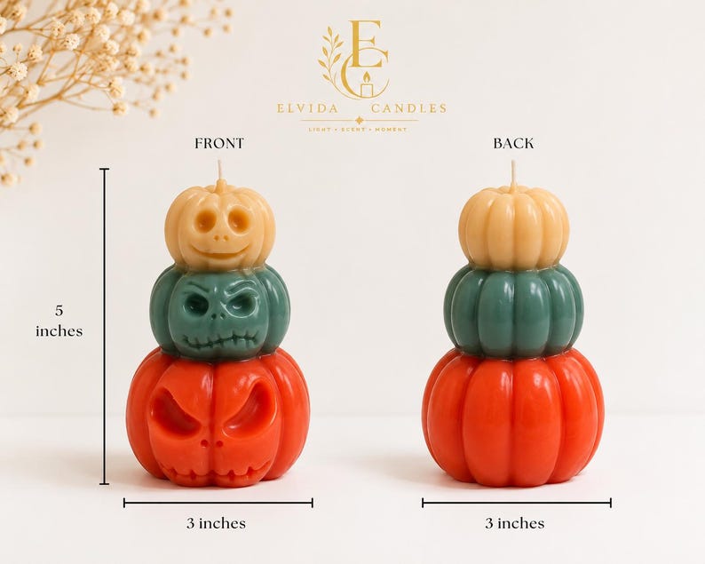 Halloween-Kürbiskerze, gruselige Kürbiskerze aus Sojawachs, Herbstdeko, Gothic-Halloween-Deko, handgefertigtes Herbstgeschenk Bild 7