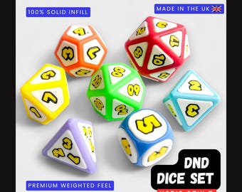 Premium Mario-themed DnD Dice Set - Made in the UK - 100% Solid Infill for a Satisfyingly Weighted Feel - Complete 7-piece polyhedral RPG