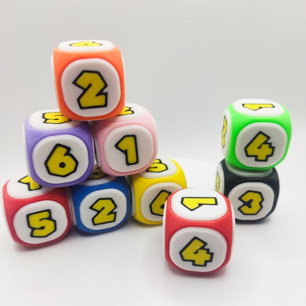 Mario Party Dice D6 - RPG Dice Set - Dnd Board Game Accessories - Party Bag Favours - Mushroom Party Gifts - Colourful Tabletop Dice Blocks