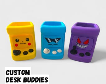 Custom Desk Buddy with Fidgets - Arcade Robot Computer Style - Desk Accessories & Trinkets Holder - Pikachu Squirtle Gengar Buddy Gamer Gift
