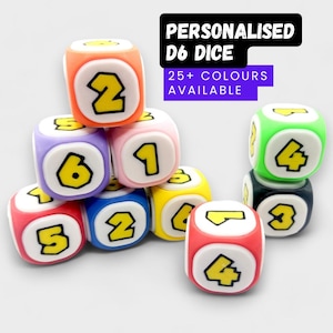 D6 Party Themed Dice - 6 Sided Dice - Mario Dnd Board Game Accessories - Party Bag Favours - Party Gifts - Colourful Tabletop Dice Blocks -