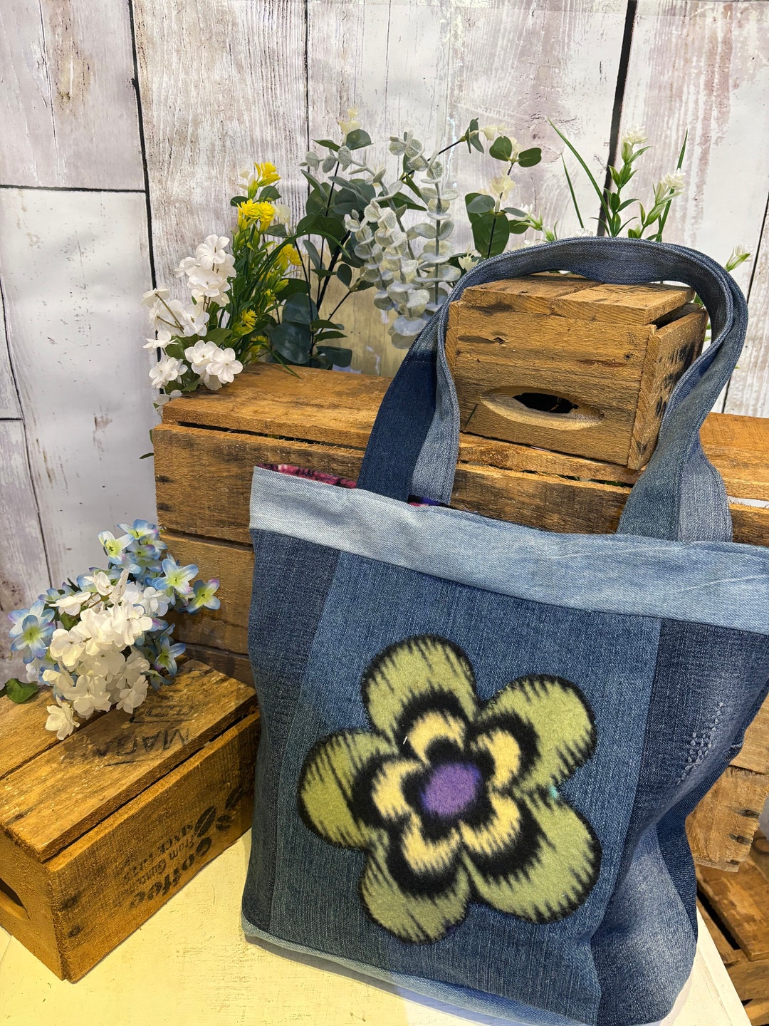 Denim Tote Bag/shopping Bag/upcycled Denim