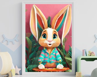 Bunny Wall Art: Kids Bedroom Art, Digital Wall Art Print, Kids Room, Nursery, Wall Art, Download