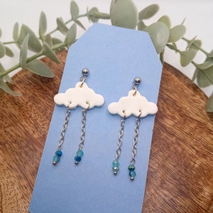 Rain cloud polymer clay earrings, dangle earrings, bead earrings, cloud earrings