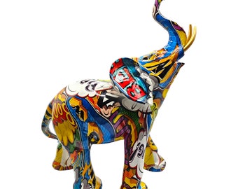 Coolest Elephant Statue Sculpture, Art Decor, Desktop Artwork Crafts, Resin Figurines Graffiti