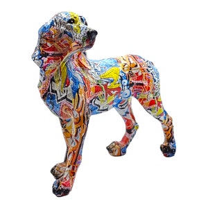 Graffiti Abstract Geometric Dog Sculpture Animal Statues Art Figurines Home Decoration for Living Room Bedroom Book Shelf