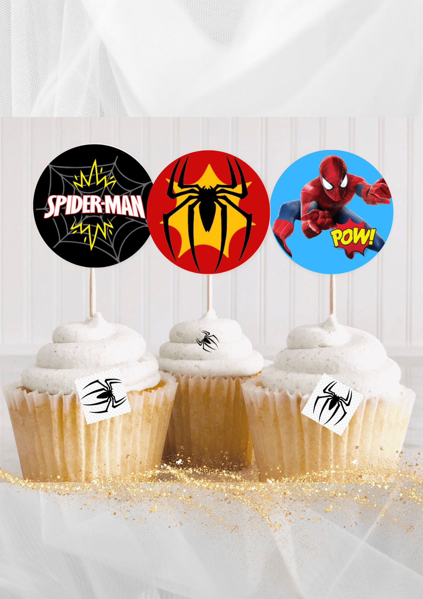 Spiderman Cupcake Toppers Printable, Superhero Decorations, Comic Book ...