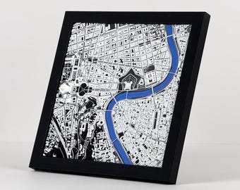 Mapa 3D de Roma a escala 1:10k / Enmarcado 8x8 Decoración para el hogar y la oficina