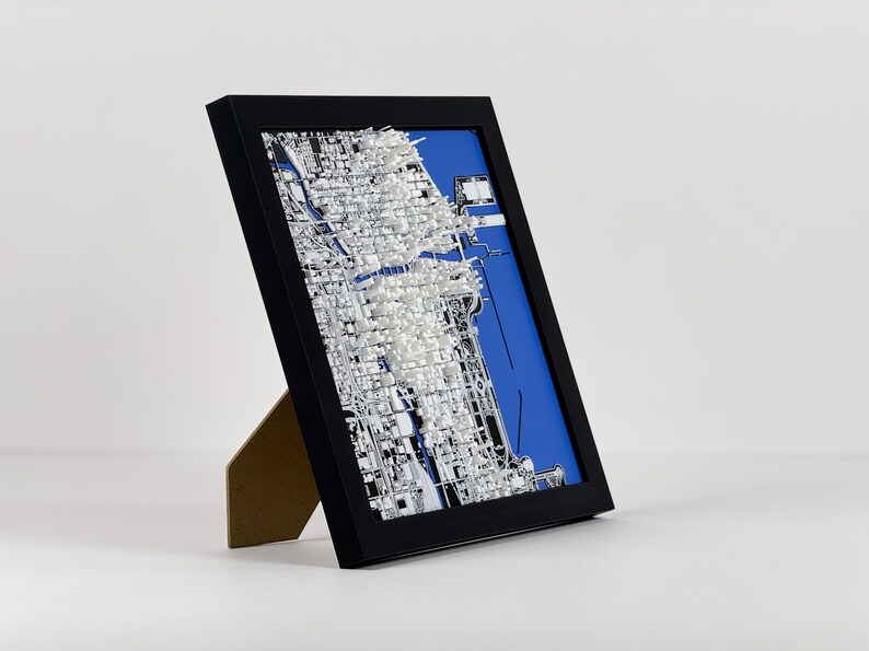 City Map Frame Chicago 1:20k Scale 3D City Map | Framed 8x8 Home and Office Decor - Etsy