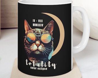 Total Eclipse April 8th 2024 mug, Total Solar Eclipse Souvenir Mug, Solar Eclipse Cat mug, Cat lover Coffee mug, Astronomy Celestial cup