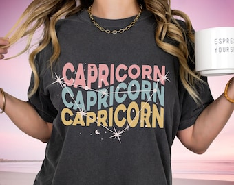 Chemise du zodiaque Capricorne, cadeau d'anniversaire astrologie, t-shirt céleste, haut horoscope, t-shirt anniversaire rétro, chemise du signe du capricorne, cadeau du zodiaque