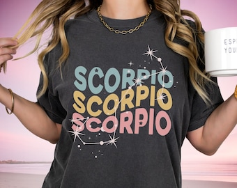 Skorpion Sternzeichen Shirt, Astrologie Geburtstagsgeschenk, himmlisches T-Shirt, Horoskop Top, Retro Bday T-Shirt, Skorpion Zeichen Shirt, Sternzeichen Persönlichkeit Geschenk
