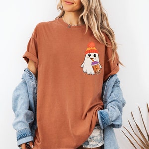 Comfort Colors® Сute Ghost Coffee Shirt, Сute Little Ghost Iced Coffee t-shirt, Boo Ghost Shirt, Ghost Coffee Shirt, Halloween Coffee Lovers