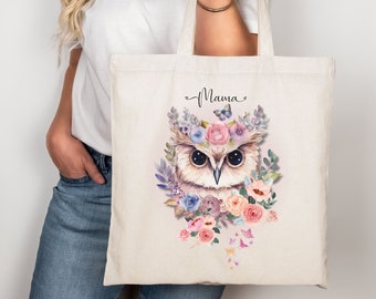 Mama tote bag floral owl, mom bag, new mother gift, butterfly floral tote, pregnancy gift, Mom life apparel, cute mama accessory