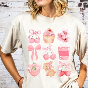 Coquette Cherry Pink bow shirt, Comfort Colors, Cherry blossom top, Pink cupcake T-shirt, Girlie girl tee, Pink ribbon tee,Preppy Chic shirt