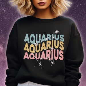 Aquarius Zodiac Sweatshirt, Astrology Birthday Gift, Celestial tee, Horoscope Top, Retro Bday apparel, Zodiac Sign shirt Personality sweater