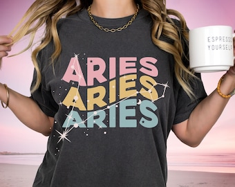 Aries Zodiac Shirt, Astrology Birthday Gift, Celestial tee, Horoscope Top, Retro Bday T-shirt, Ram Sign shirt, Aries Personality
