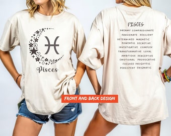 Camiseta con signo del zodíaco de Piscis, camisa celestial, camiseta de colores cómodos de gran tamaño, camiseta de astrología, camisa de constelación, camiseta con personalidad de Piscis