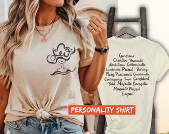 Leo Personality, Zodiac shirt, Celestial Leo Shirt, Astrology T-shirt, Horoscope tee, Star sign Birthday gift, Mystic moon and sun shirt