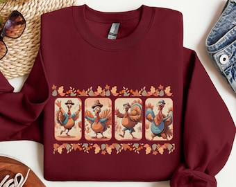 Süßes Truthahn Herbst Thanksgiving Sweatshirt, lustiges Truthahn Shirt, lustiges Truthahn Shirt, Hallo Kürbis, Herbst Vibes, tanzendes Truthahn Shirt