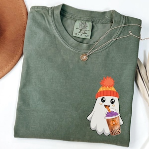Comfort Colors® Сute Ghost Coffee Shirt, Сute Little Ghost Iced Coffee t-shirt, Boo Ghost Shirt, Ghost Coffee Shirt, Halloween Coffee Lovers