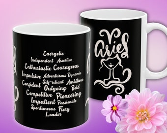 Aries Personality Mug, Zodiac Coffee cup, Personalized Astrology and Horoscope mug, Birthday gift for Aries, Celestial Star sign present