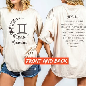Zwillings-Tierkreiszeichen-T-Shirt, himmlisches Hemd, übergroßes Komfortfarben-T-Shirt, Astrologie-Geburtstags-T-Shirt, Konstellationshemd, Zwillings-Persönlichkeit