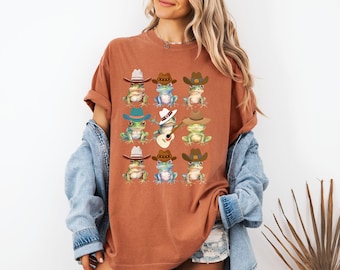 Camiseta Goblincore, camisa con sombrero de vaquero rana, regalo amante de las ranas, camiseta de rana de Halloween, camisa de sapo y rana, camiseta meme cottagecore, colores cómodos