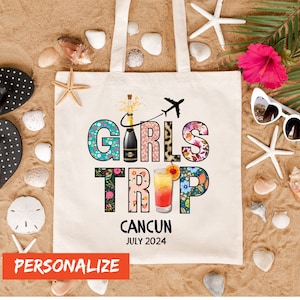 Custom Girls trip tote bag, Girls vacation travel bag, Gift for girlfriends, personalized holiday bag, women&#39;s bag, let&#39;s go party bag