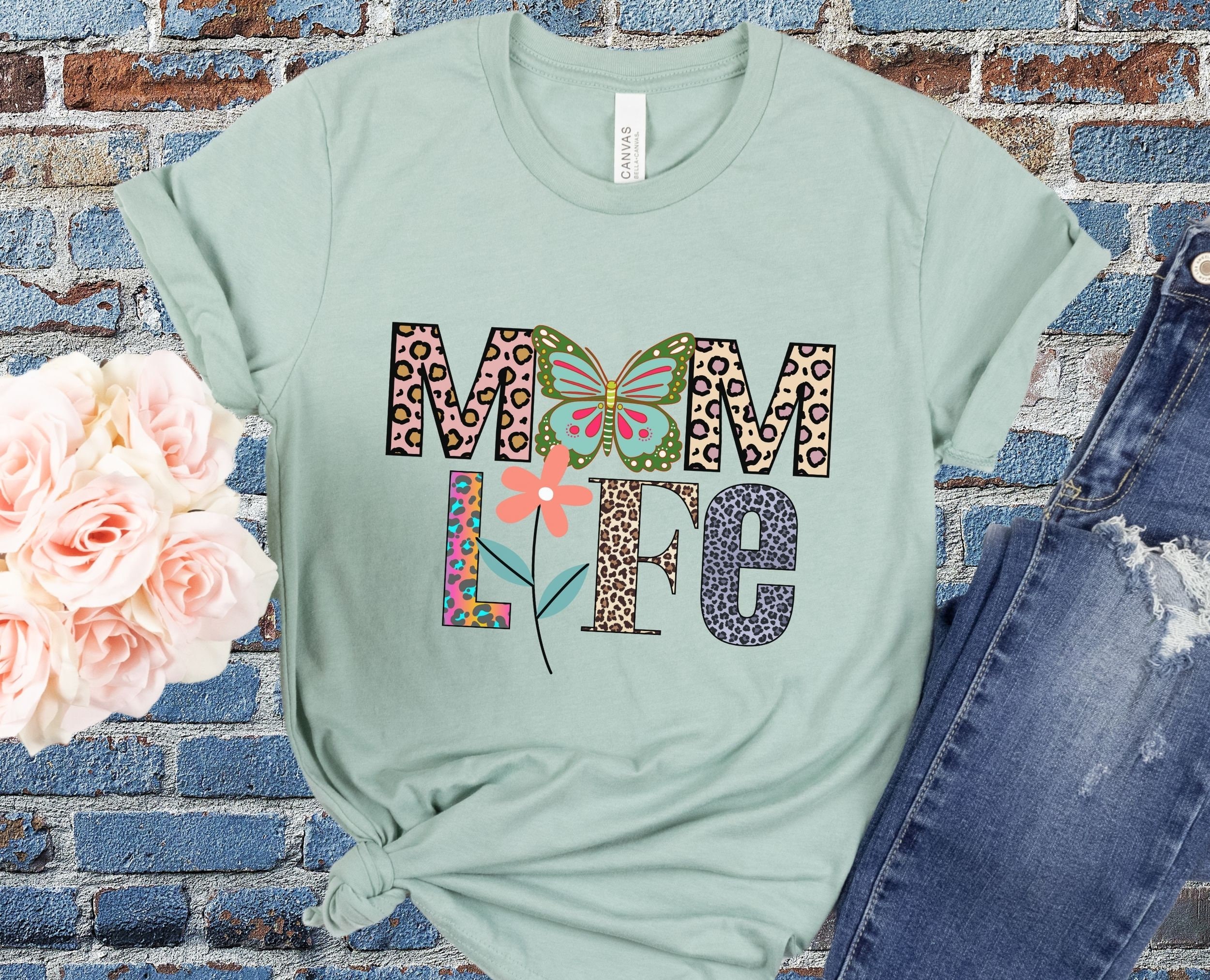 TOWNOWN Women's Short Sleeve Mama T-Shirt - Graphic Tee, Mom Life Gift (Leopard Print, Medium)